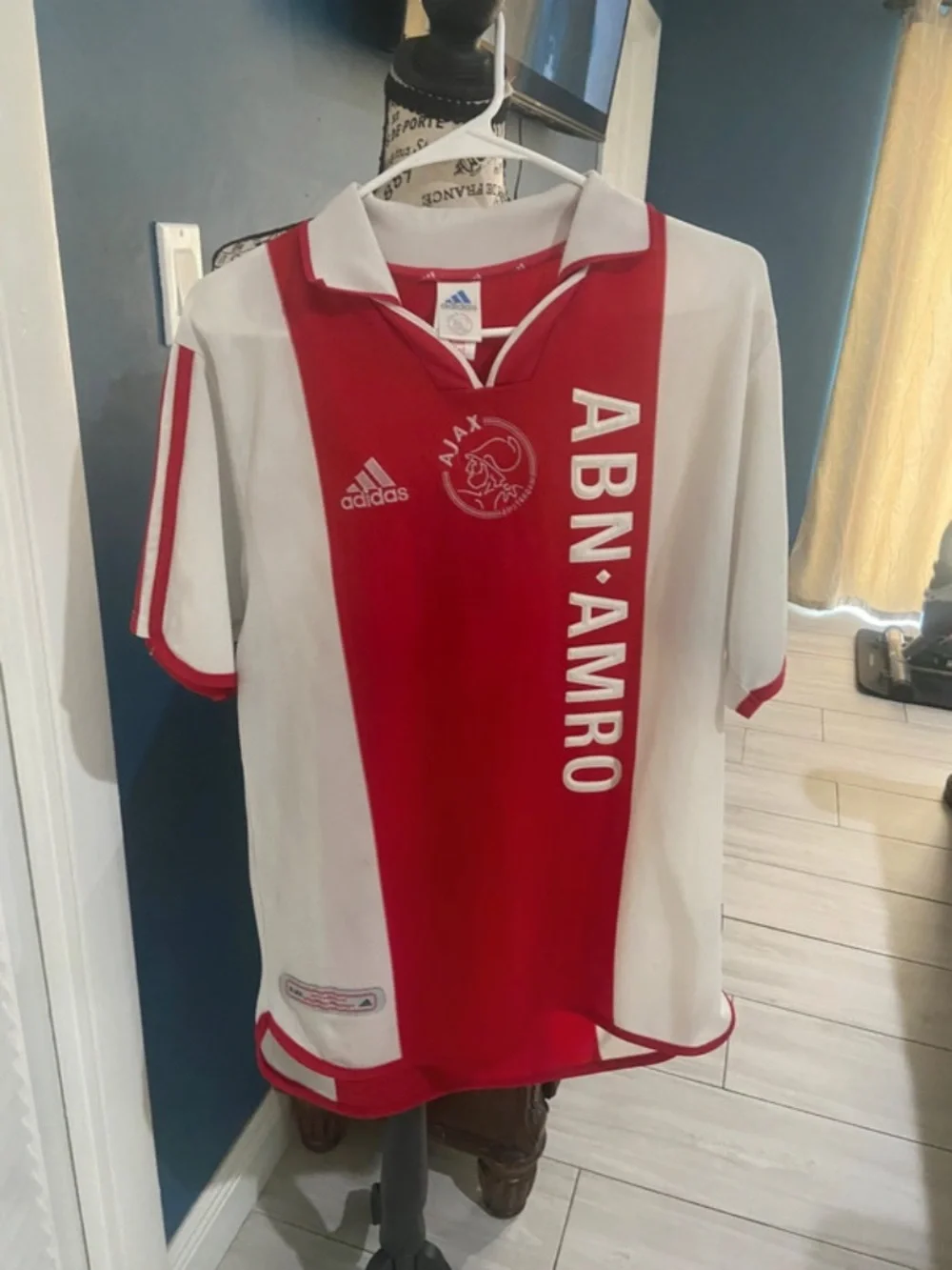adidas Red & White Ajax Soccer Jersey with ABN AMRO Chest Print 2,000. Vintage .